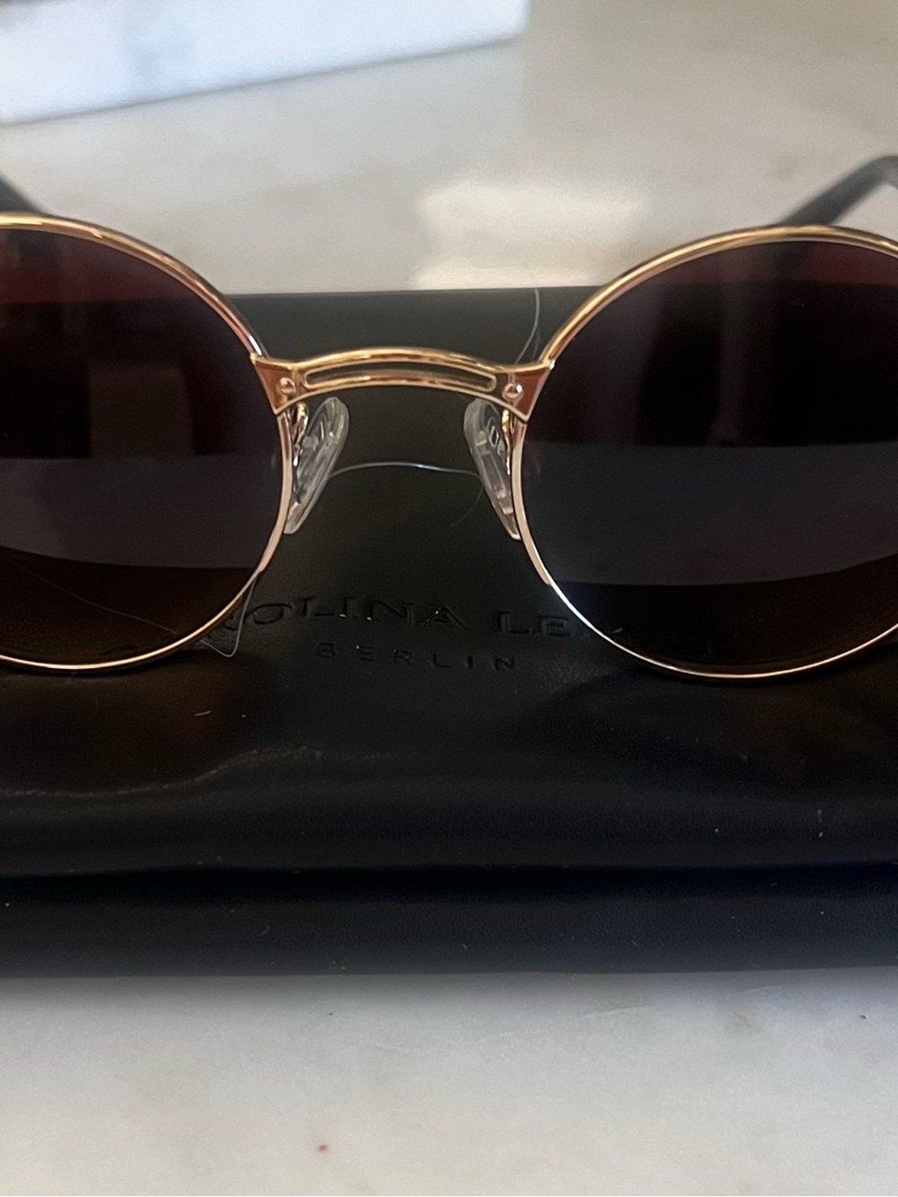 Carolina Lemke Kiki Sunglasses in Gold Frame with Brown Gradient Lenses